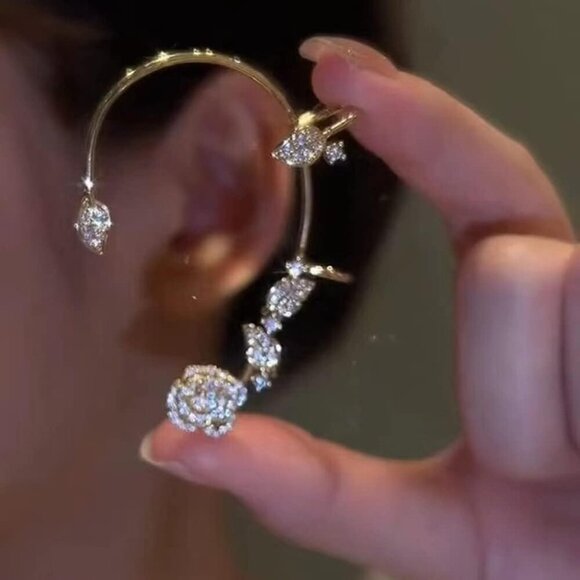 Women\'s Clip-On Earrings Rose Flower Zircon Non Pierced Zinc Jewelry